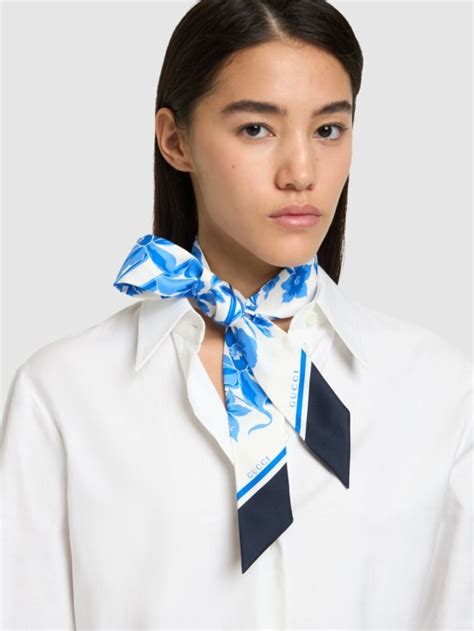 gucci geranium print scarf|gucci print silk neck bow.